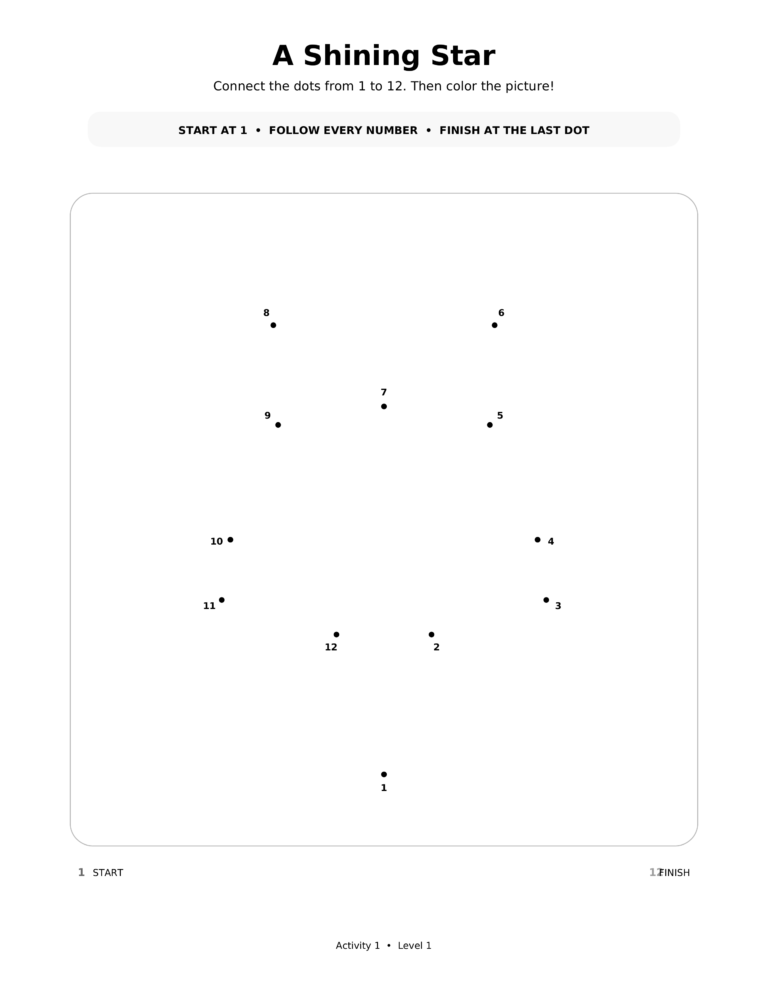 A Shining Star, a printable Ramadan dot-to-dot activity worksheet for kids.