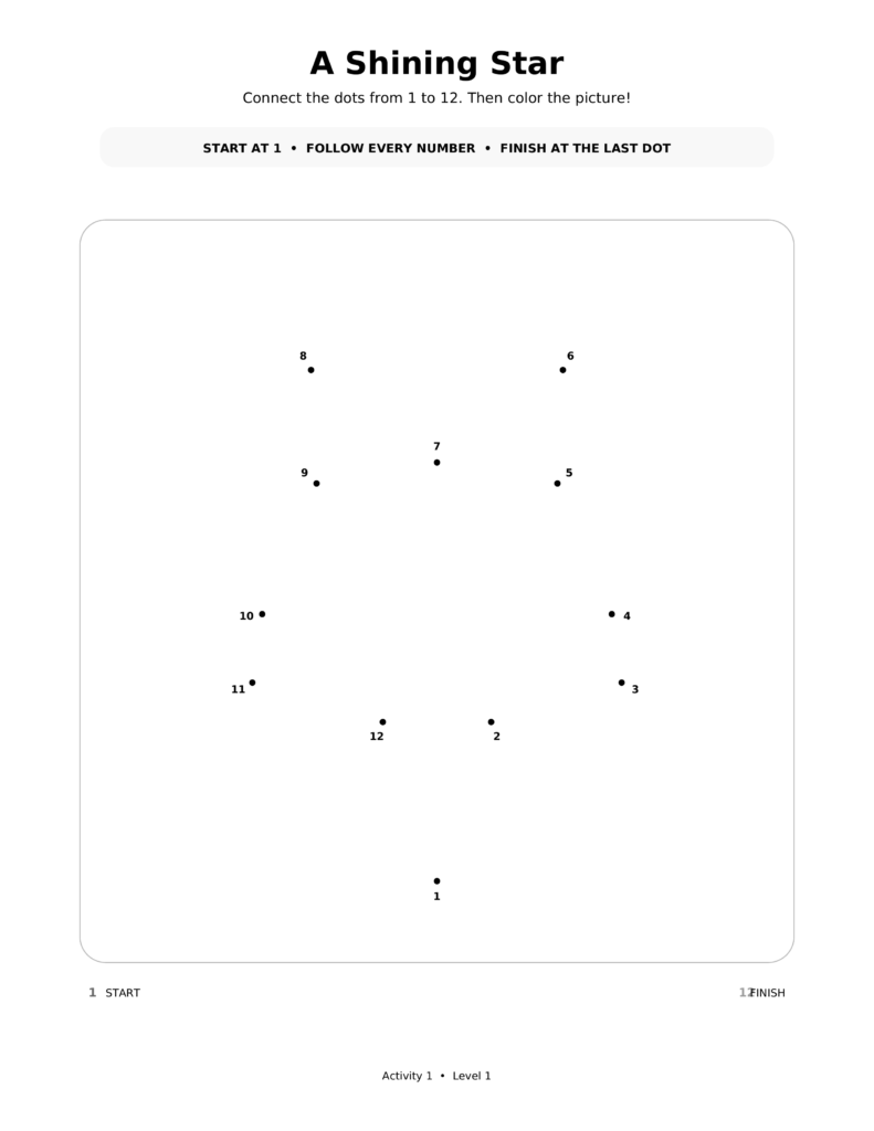 A Shining Star, a printable Ramadan dot-to-dot activity worksheet for kids.