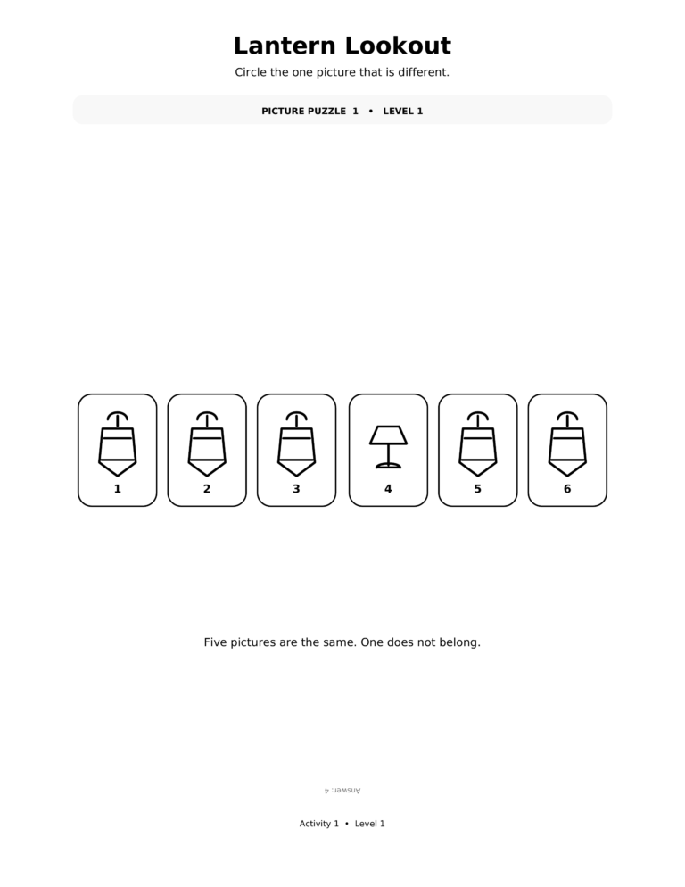 Lantern Lookout, a printable Ramadan picture puzzle worksheet for kids.