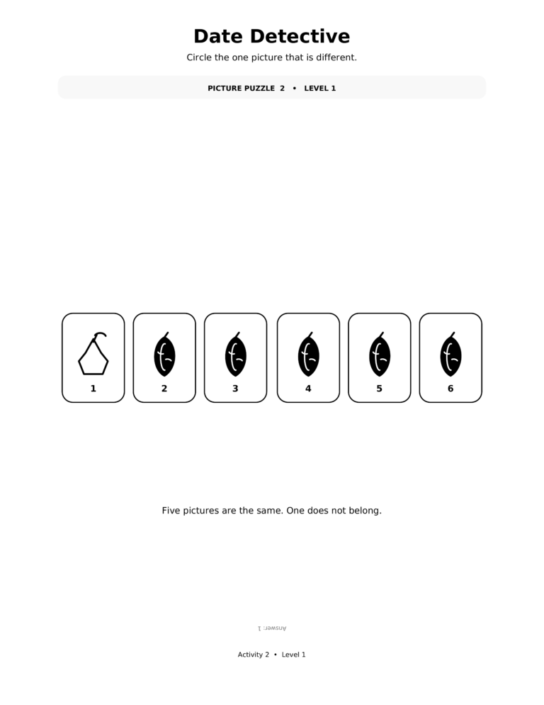 Date Detective, a printable Ramadan picture puzzle worksheet for kids.
