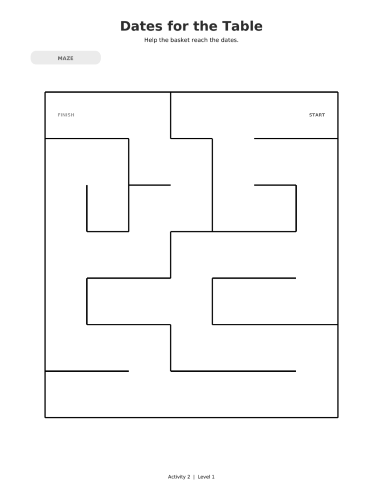 Dates for the Table, a printable Ramadan maze worksheet for kids.