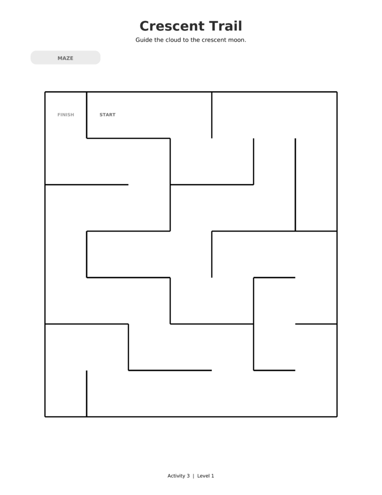 Crescent Trail, a printable Ramadan maze worksheet for kids.