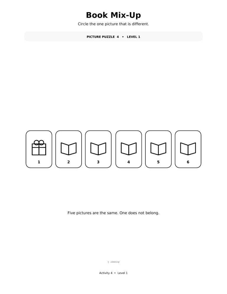 Book Mix Up, a printable Ramadan picture puzzle worksheet for kids.