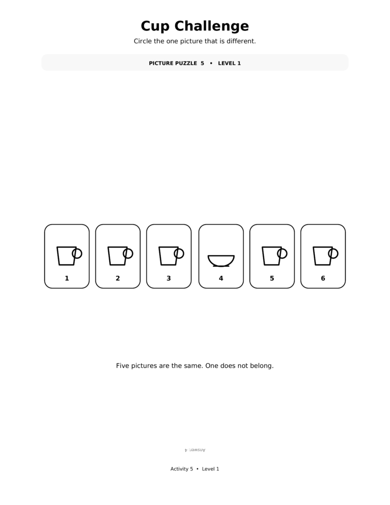 Cup Challenge, a printable Ramadan picture puzzle worksheet for kids.