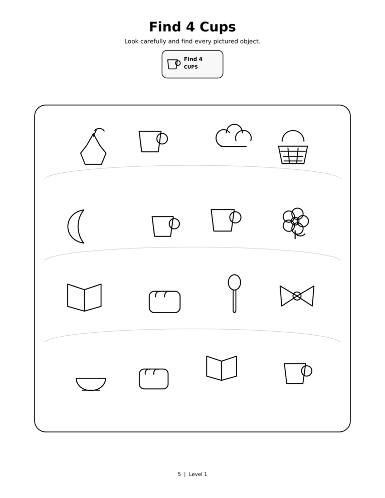 Find 4 Cups, a printable Ramadan search-and-find activity sheet for kids.