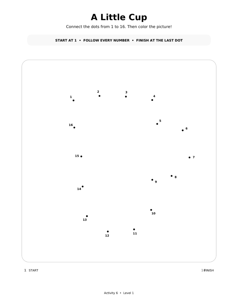 A Little Cup, a printable Ramadan dot-to-dot activity worksheet for kids.