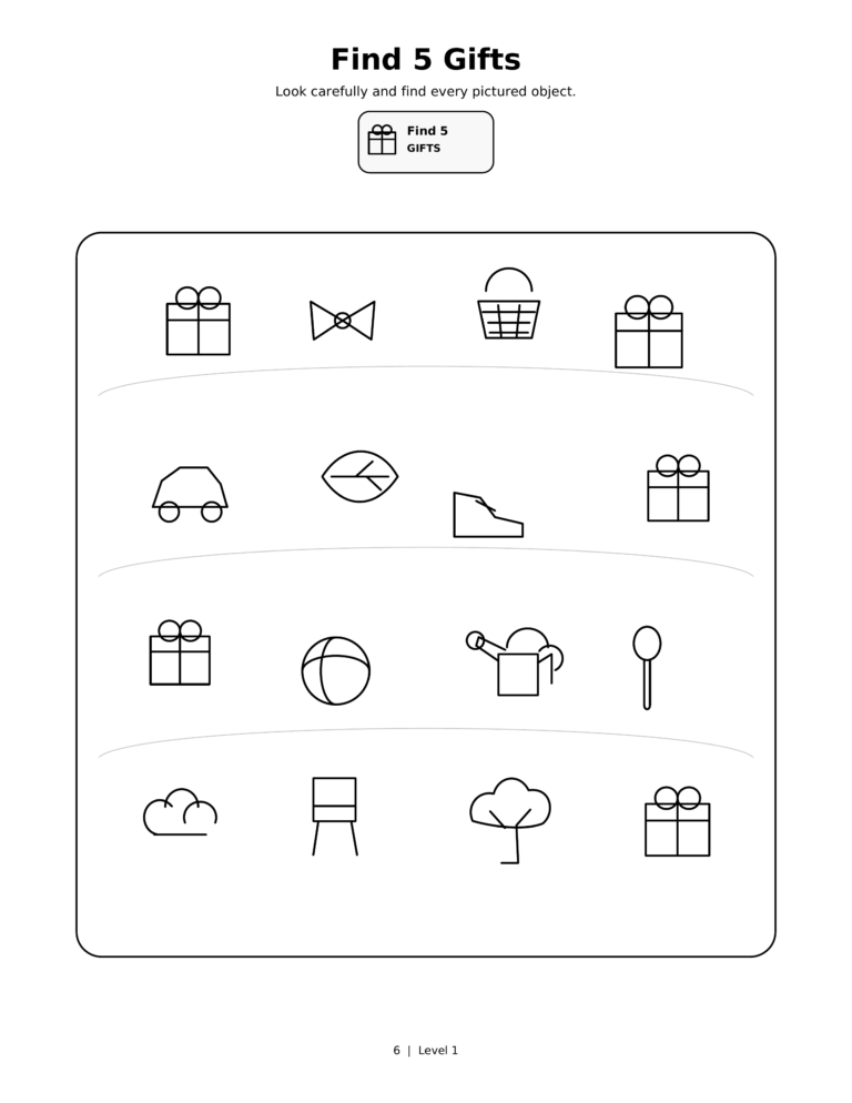 Find 5 Gifts, a printable Ramadan search-and-find activity sheet for kids.