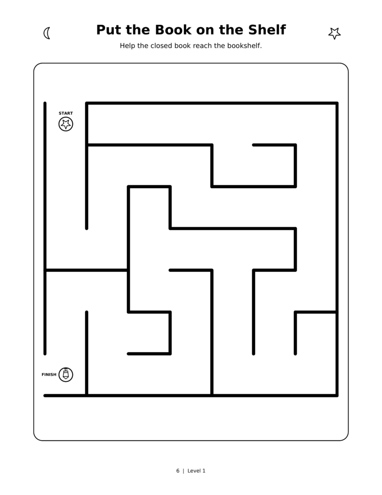 Put the Book on the Shelf, a printable Ramadan maze worksheet for kids.