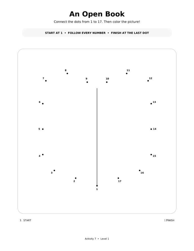 An Open Book, a printable Ramadan dot-to-dot activity worksheet for kids.