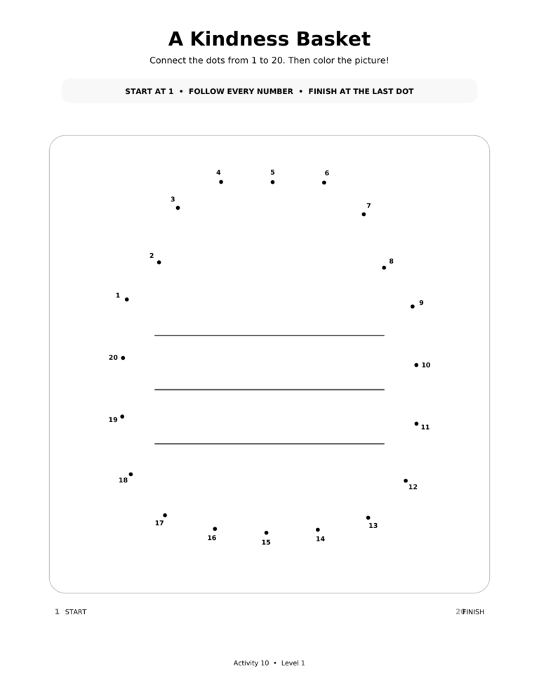 A Kindness Basket, a printable Ramadan dot-to-dot activity worksheet for kids.