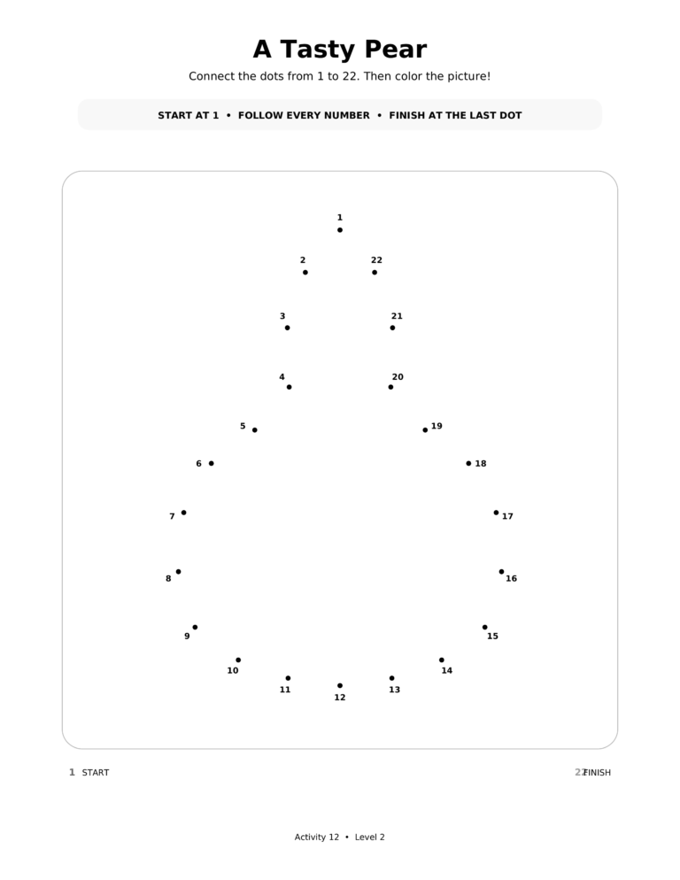 A Tasty Pear, a printable Ramadan dot-to-dot activity worksheet for kids.
