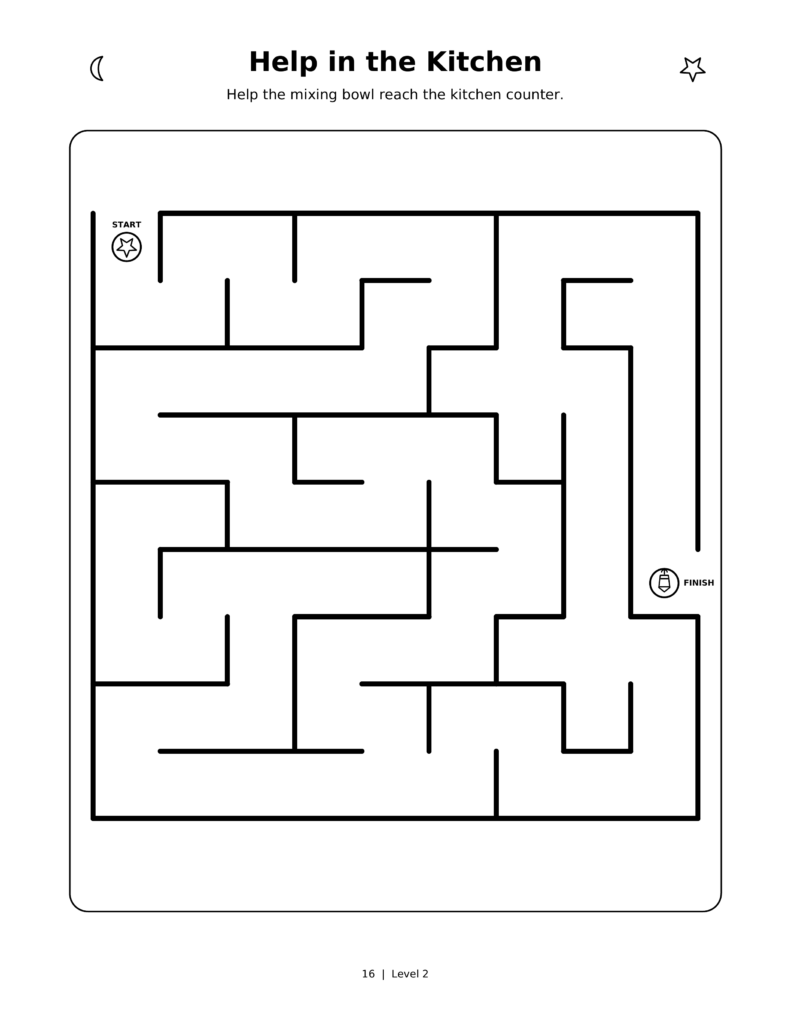 Help in the Kitchen, a printable Ramadan maze worksheet for kids.