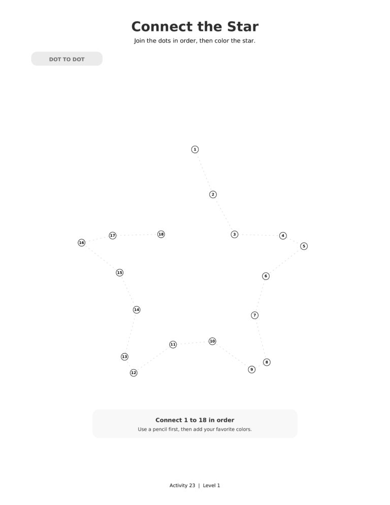 Connect the Star, a printable Ramadan dot-to-dot activity worksheet for kids.