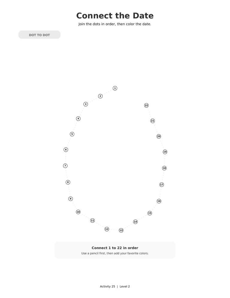 Connect the Date, a printable Ramadan dot-to-dot activity worksheet for kids.