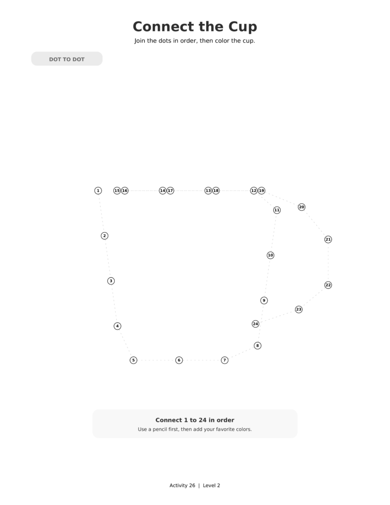 Connect the Cup, a printable Ramadan dot-to-dot activity worksheet for kids.