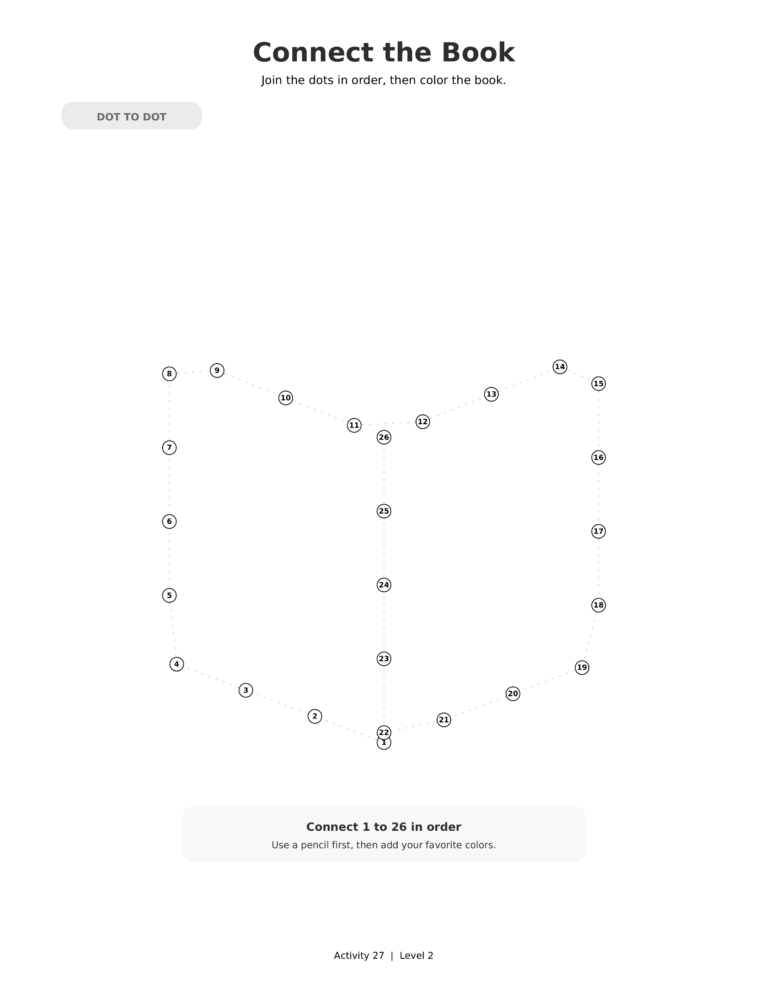 Connect the Book, a printable Ramadan dot-to-dot activity worksheet for kids.