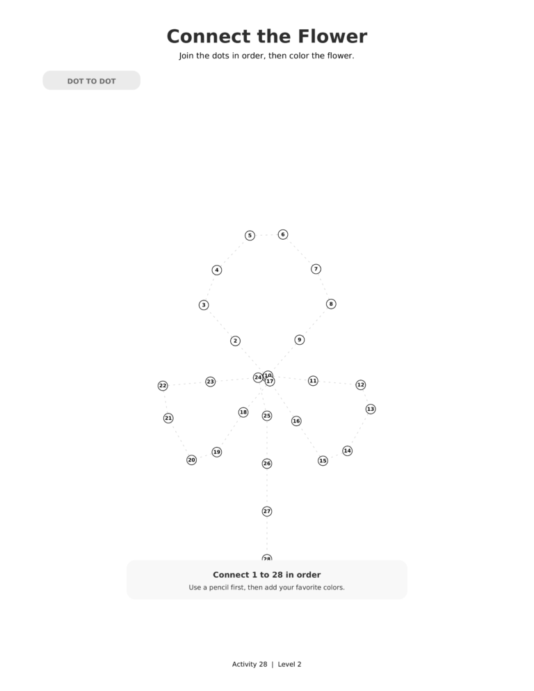 Connect the Flower, a printable Ramadan dot-to-dot activity worksheet for kids.