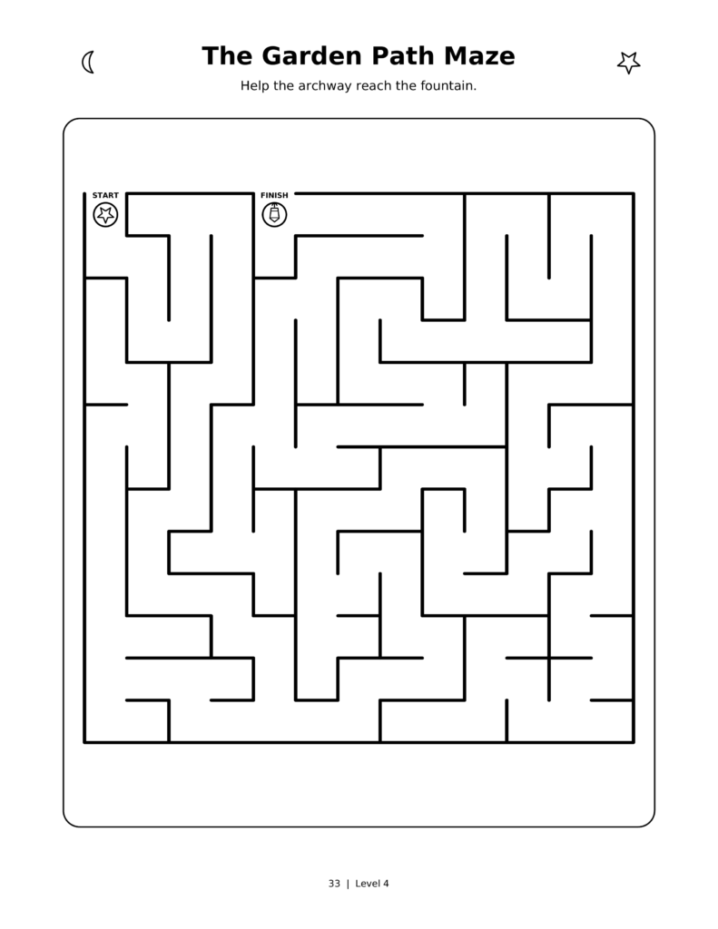 The Garden Path Maze, a printable Ramadan maze worksheet for kids.