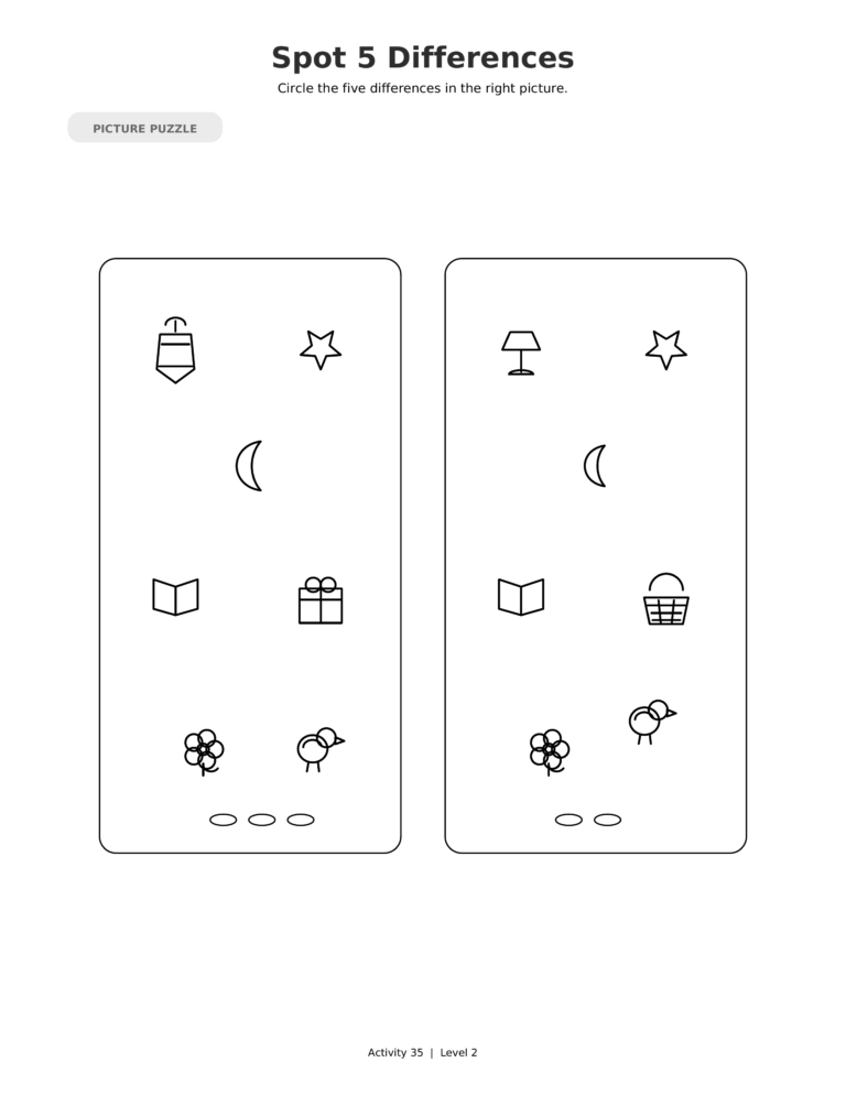 Spot 5 Differences, a printable Ramadan picture puzzle worksheet for kids.