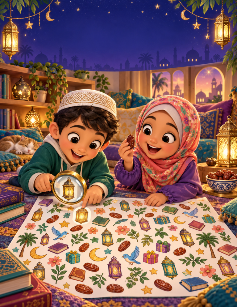 Ramadan Detectives, a colorful illustration from the Ramadan Activity Adventures collection for children.