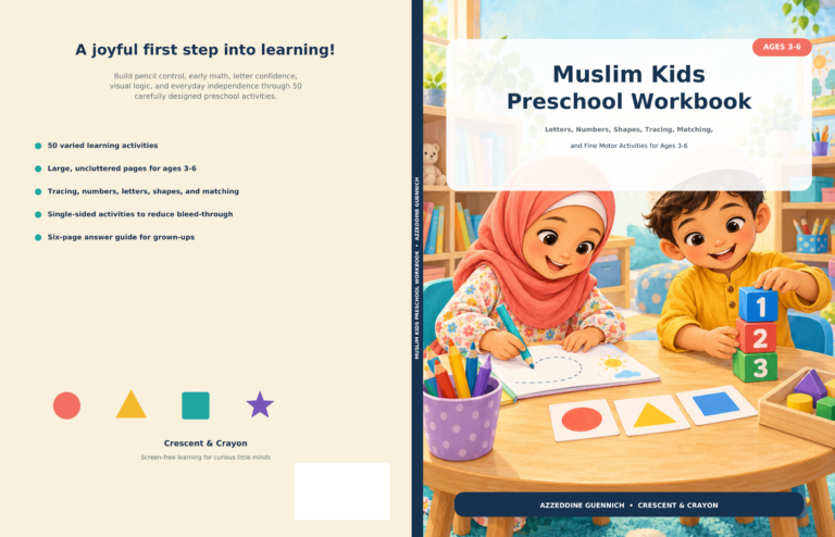 Quiet Neighborhood, a printable Ramadan color-by-number worksheet for kids.